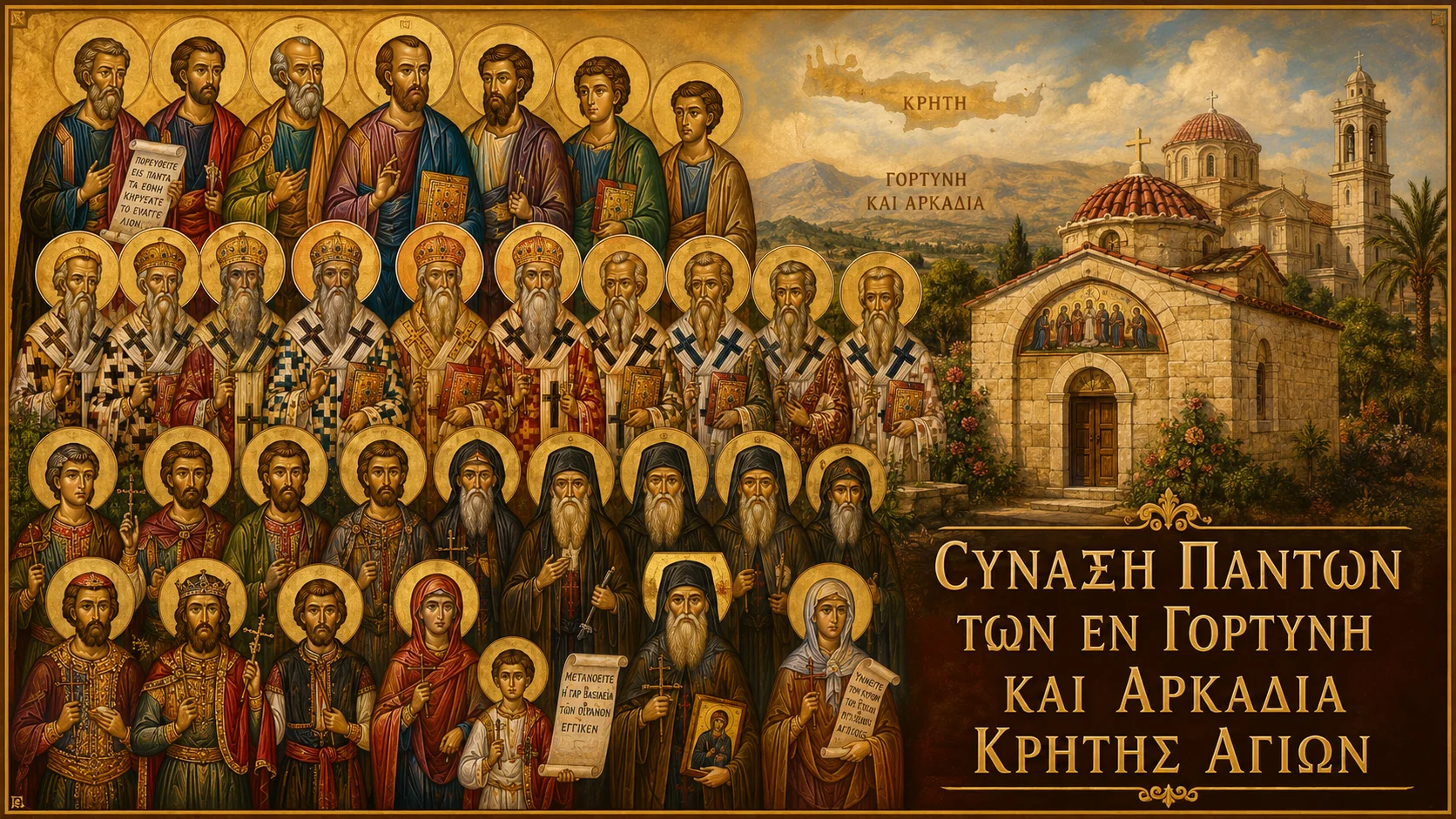 Εικόνα: Πάντων των εν Γορτύνη και Αρκαδία της Κρήτης διαλαμψάντων Αγίων