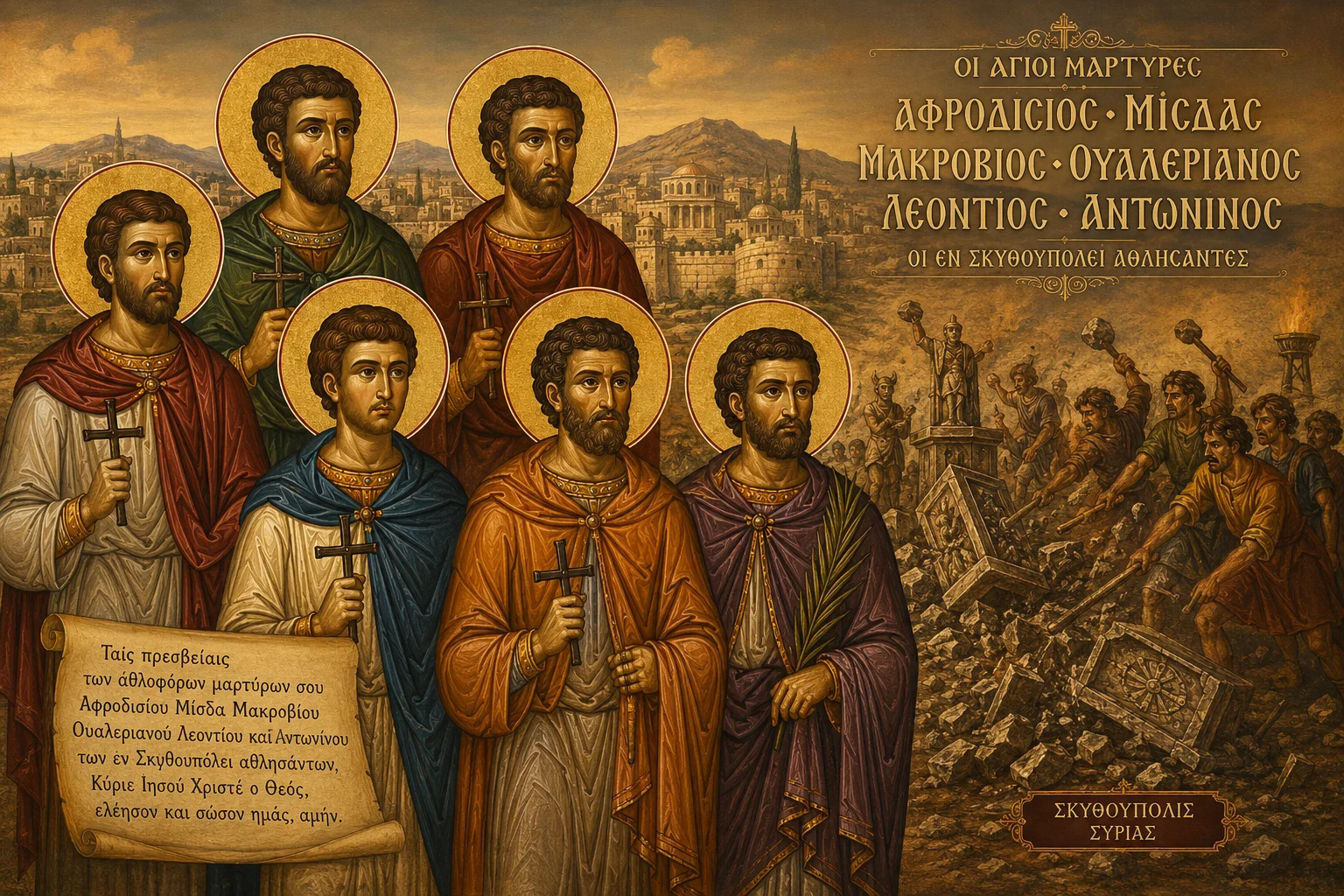 Εικόνα: Αφροδίσιος, Μίσδας και οι συν αυτοίς Μάρτυρες Σκυθουπόλεως