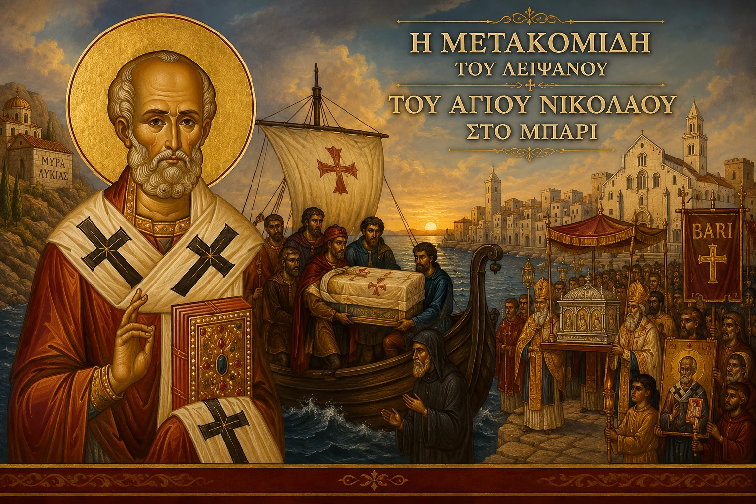 Εικόνα: Η Μετακομιδή Του Λειψάνου Του Αγίου Νικολάου Στο Μπάρι