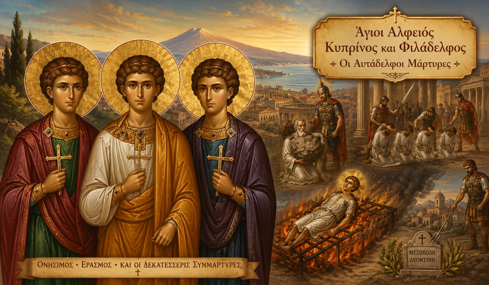 Εικόνα: Άγιοι Αλφειός Κυπρίνος Και Φιλάδελφος Οι Αυτάδελφοι Μάρτυρες