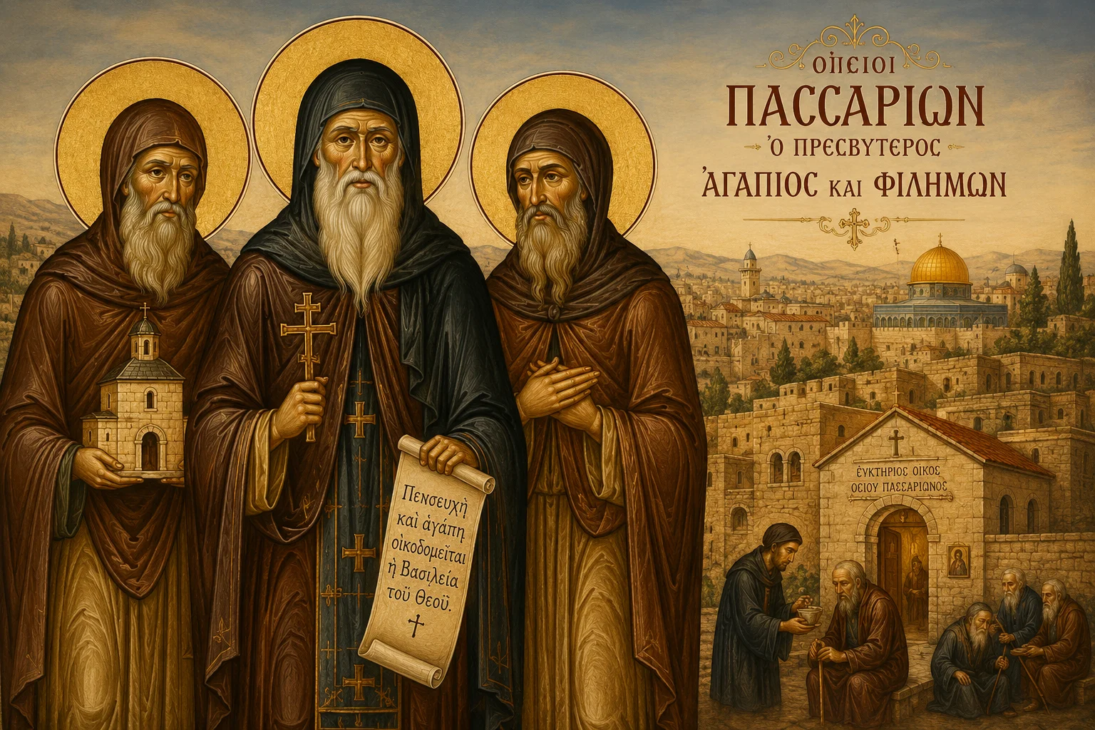 Εικόνα: Όσιοι Πασσαρίων Ο Πρεσβύτερος Αγάπιος Και Φιλήμων