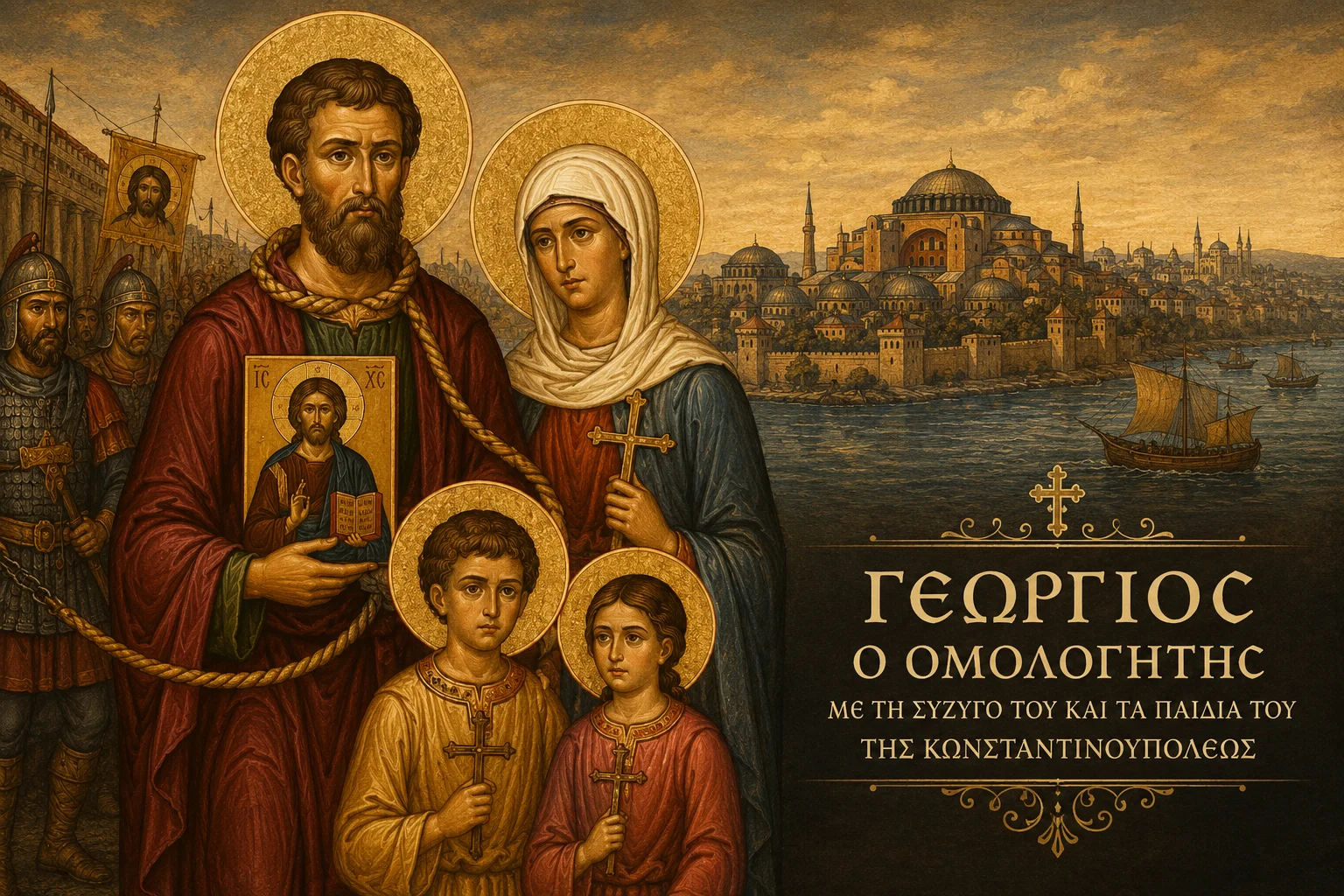 Εικόνα: Γεώργιος Ο Ομολογητής Με Τη Σύζυγό Του Και Τα Παιδιά Τους Της Κωνσταντινουπόλεως