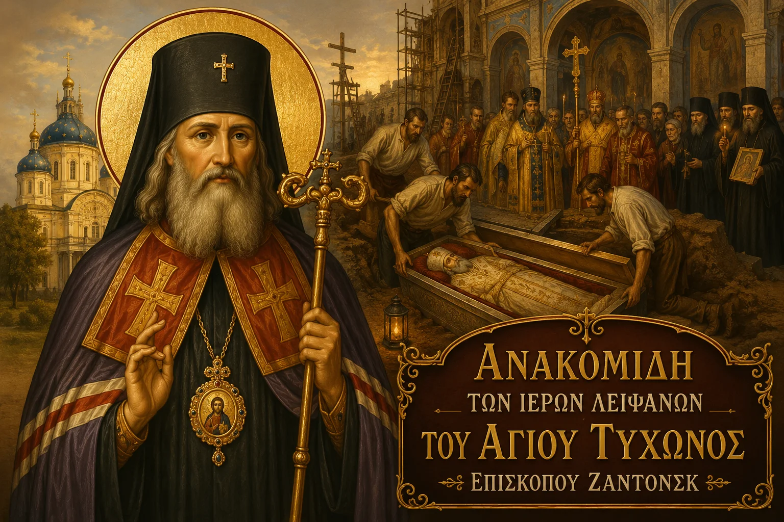 Εικόνα: Ανακομιδή Των Ιερών Λειψάνων Του Αγίου Τύχωνος Επισκόπου Ζαντόνσκ