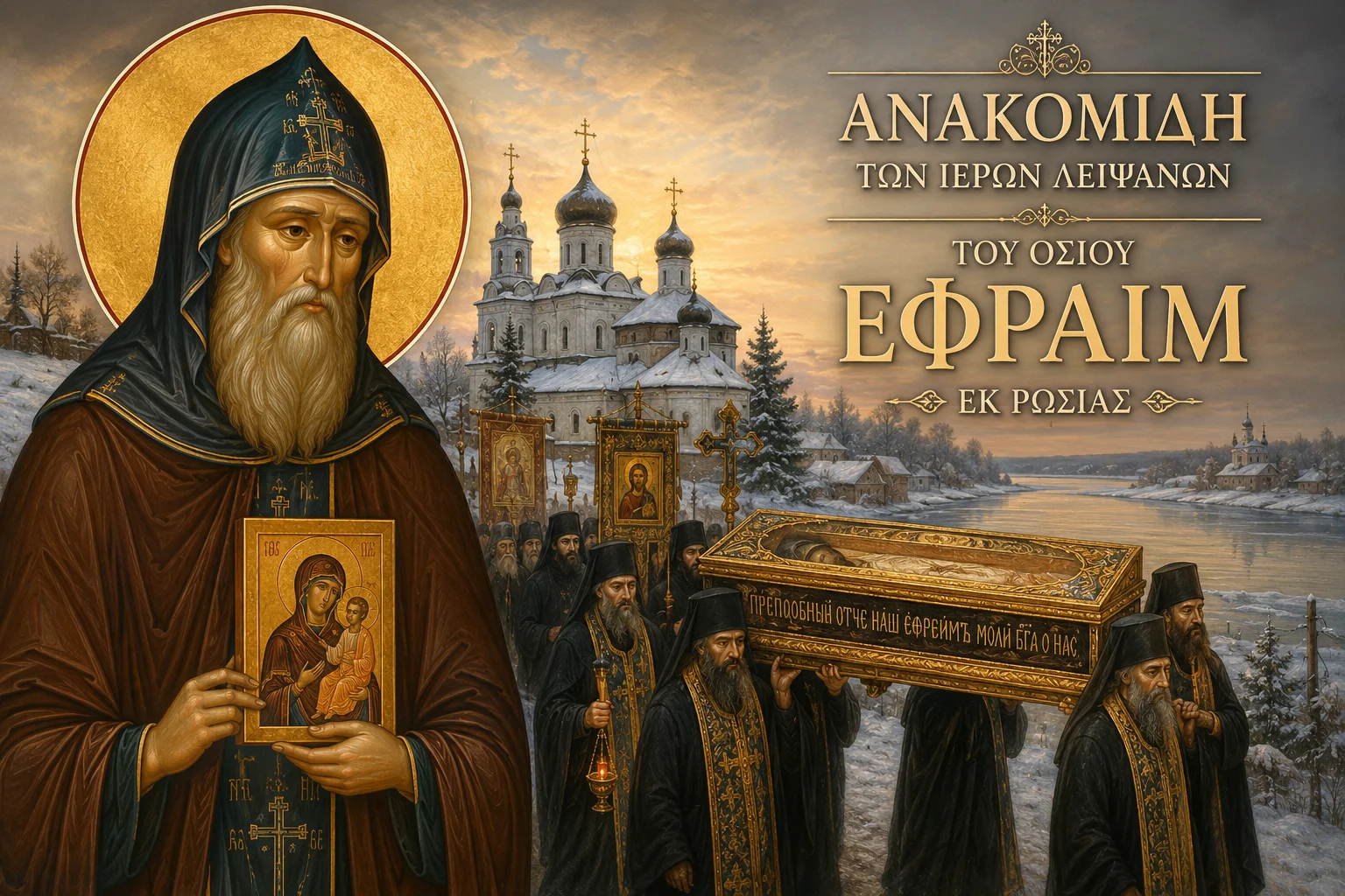 Εικόνα: Ανακομιδή Των Ιερών Λειψάνων Του Οσίου Εφραίμ Εκ Ρωσίας