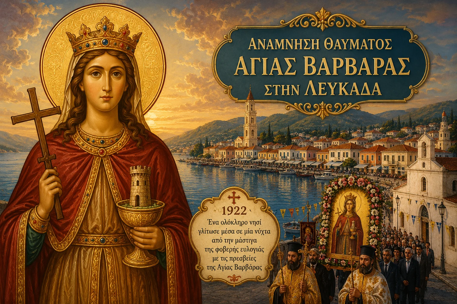 Εικόνα: Ανάμνηση Θαύματος Αγίας Βαρβάρας Στην Λευκάδα