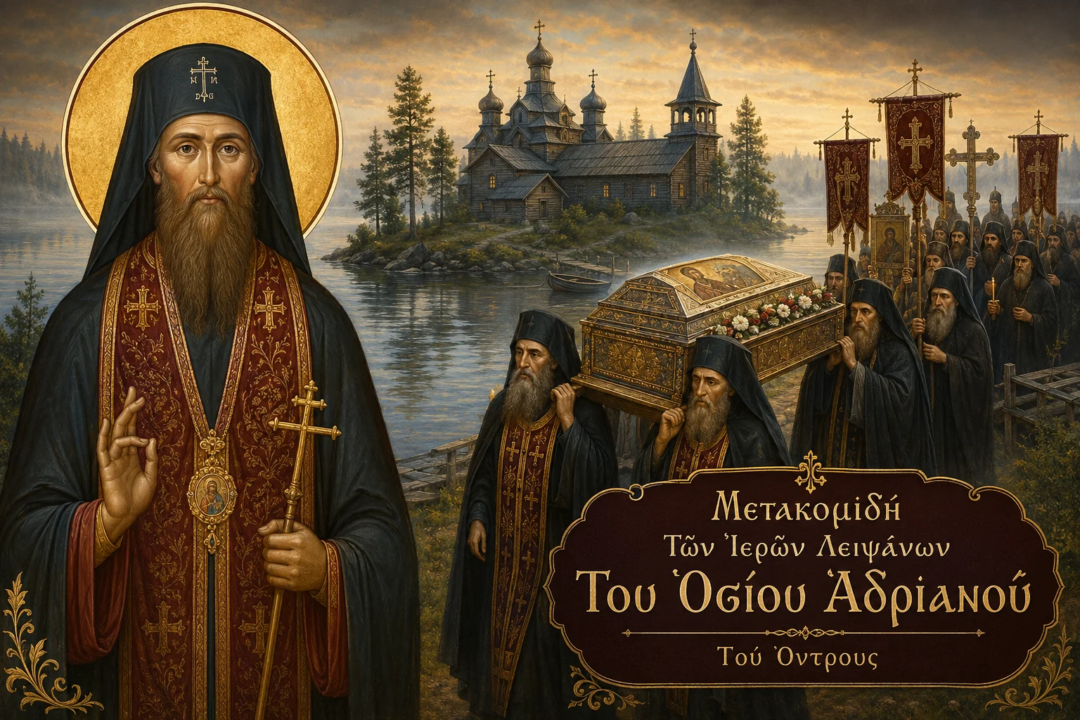 Εικόνα: Μετακομιδή Των Ιερών Λειψάνων Του Οσίου Αδριανού