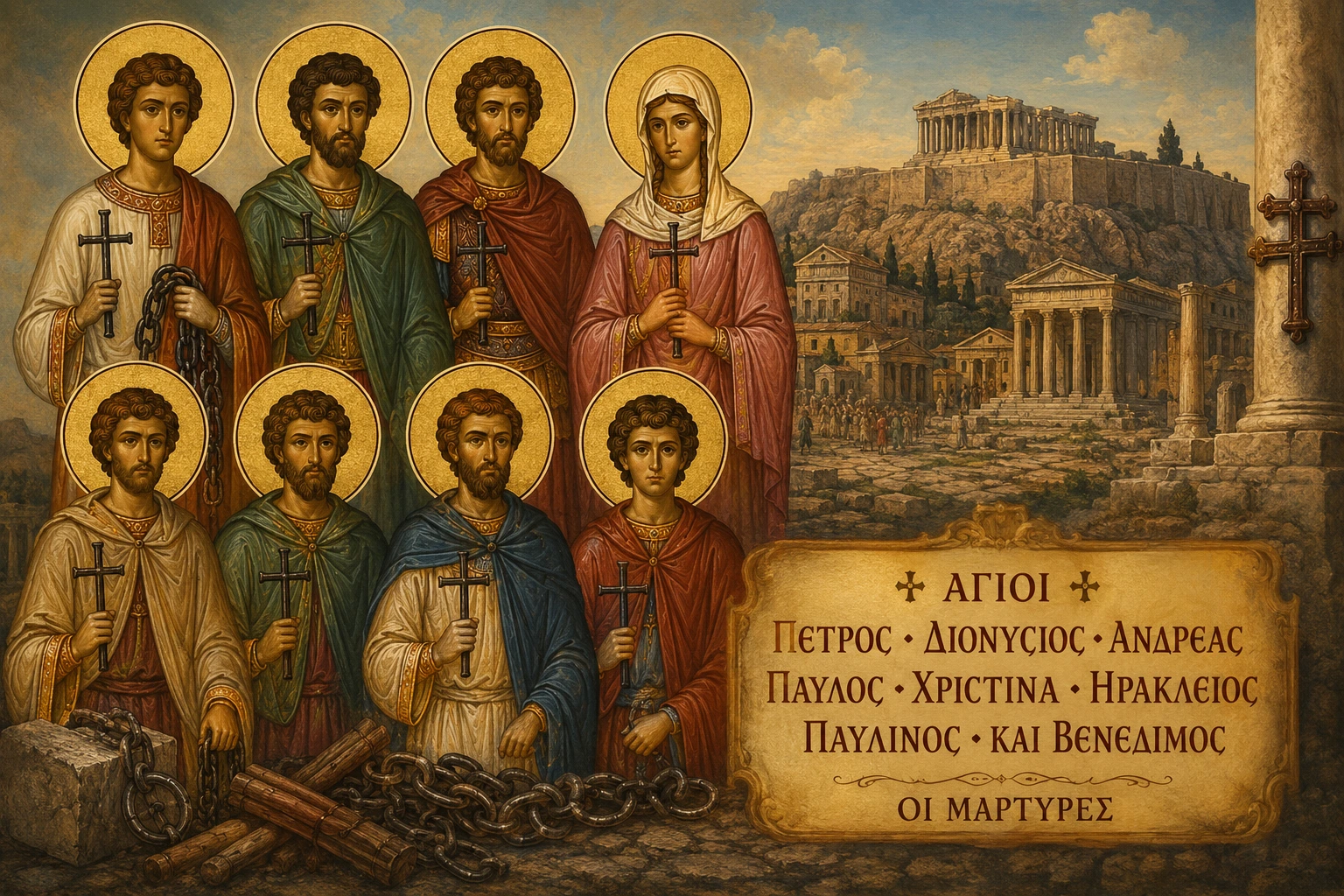 Εικόνα: Άγιοι Πέτρος Διονύσιος Ανδρέας Παύλος Χριστίνα Ηράκλειος Παυλίνος Και Βενέδιμος Οι Μάρτυρες