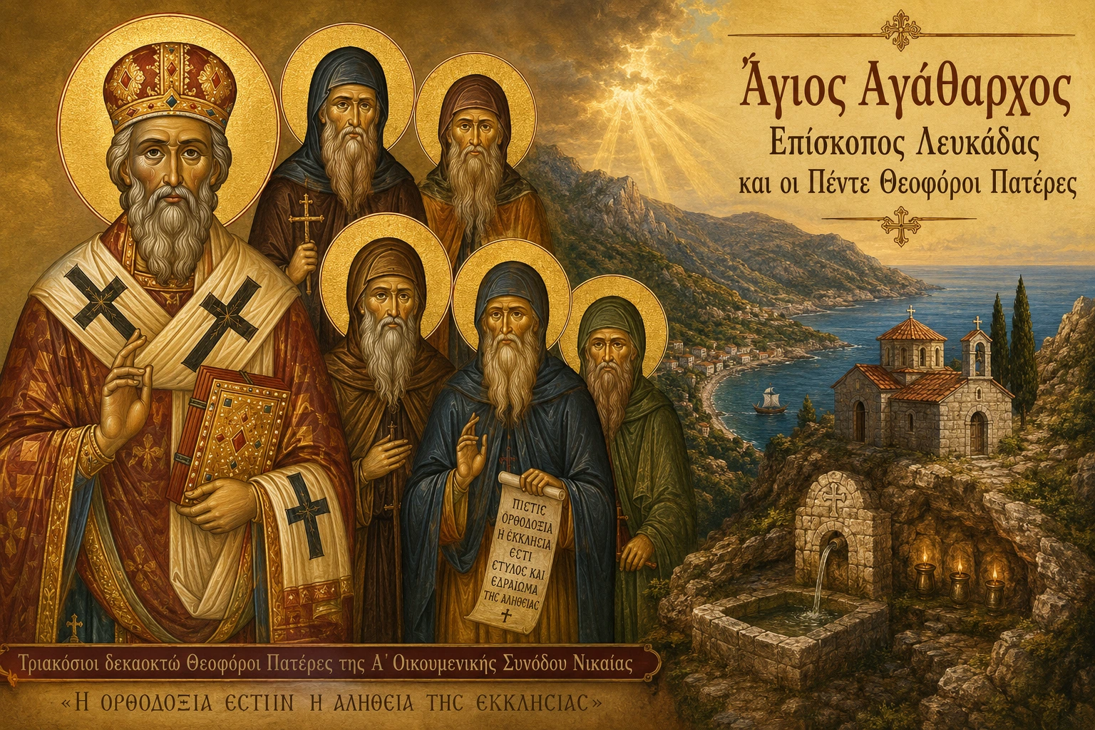 Εικόνα: Άγιος Αγάθαρχος Επίσκοπος Λευκάδας και οι Πέντε Θεοφόροι Πατέρες