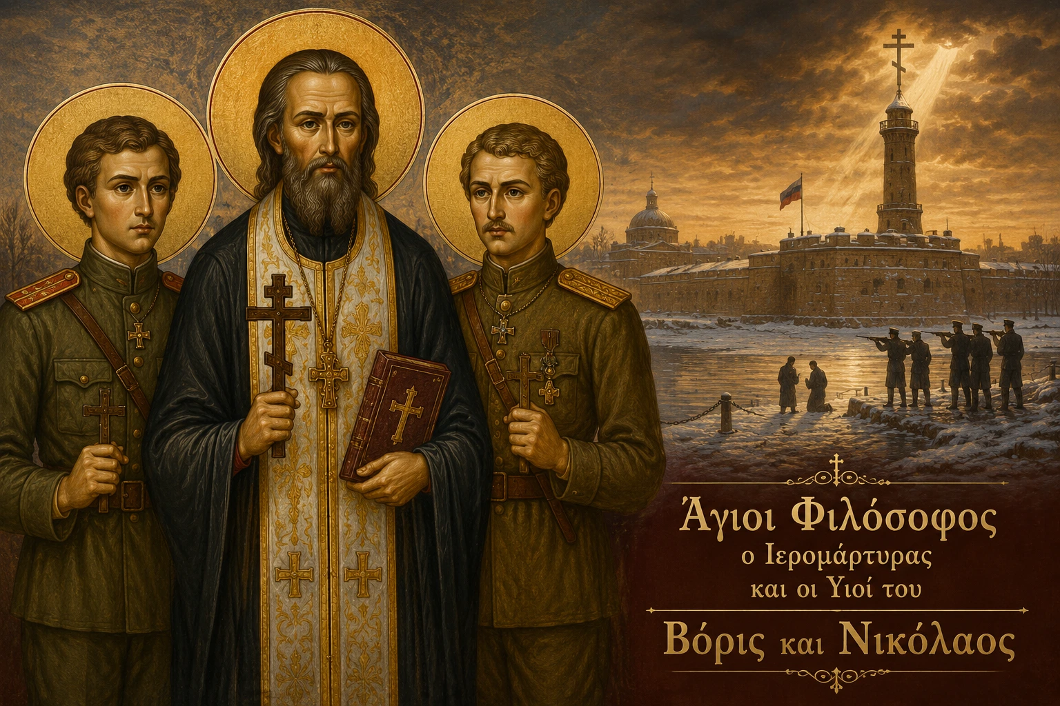 Εικόνα: Άγιοι Φιλόσοφος ο Ιερομάρτυρας και οι Υιοί του Βόρις και Νικόλαος