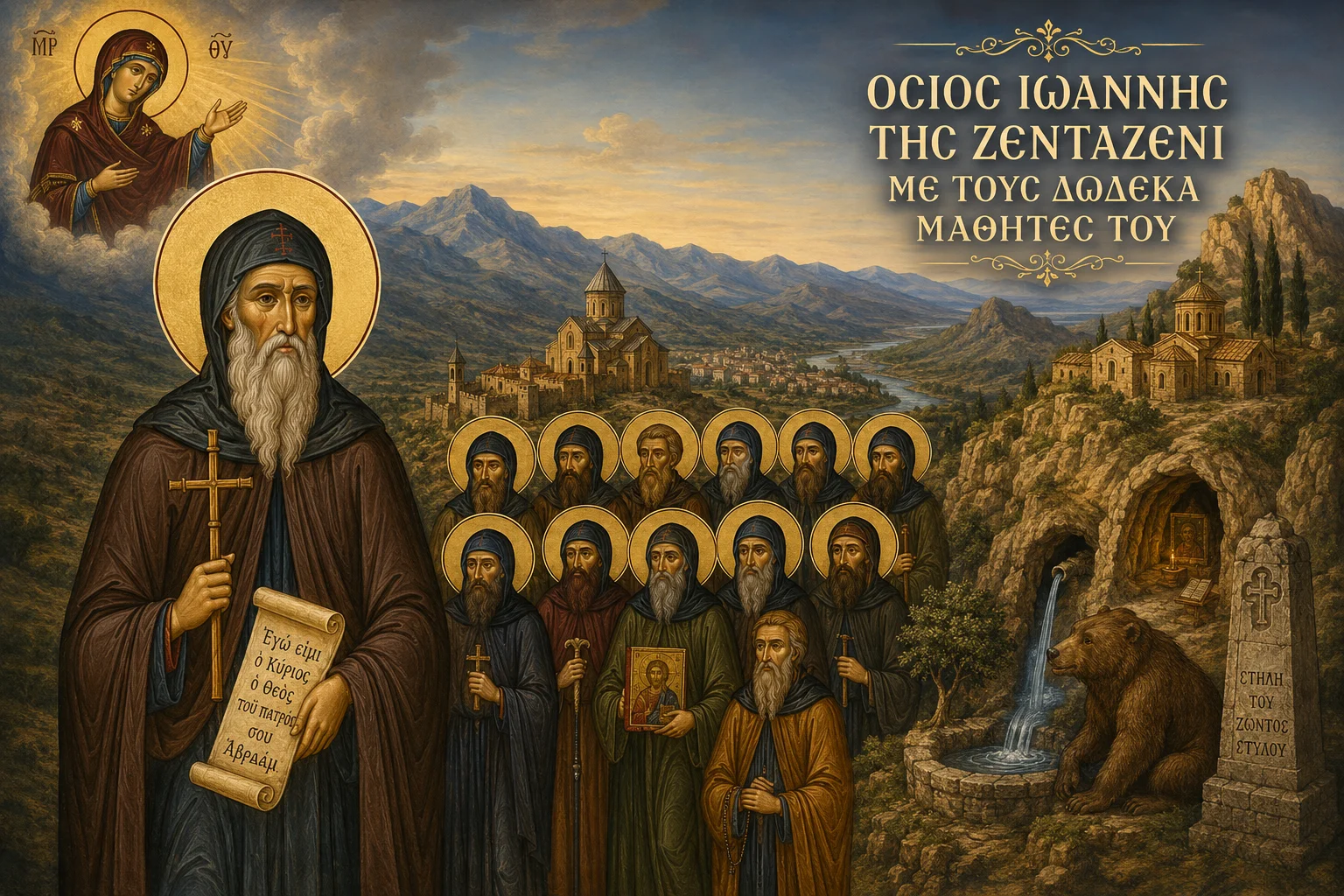 Όσιος Ιωάννης Της Ζεντάζενι Με Τους Δώδεκα Μαθητές Του