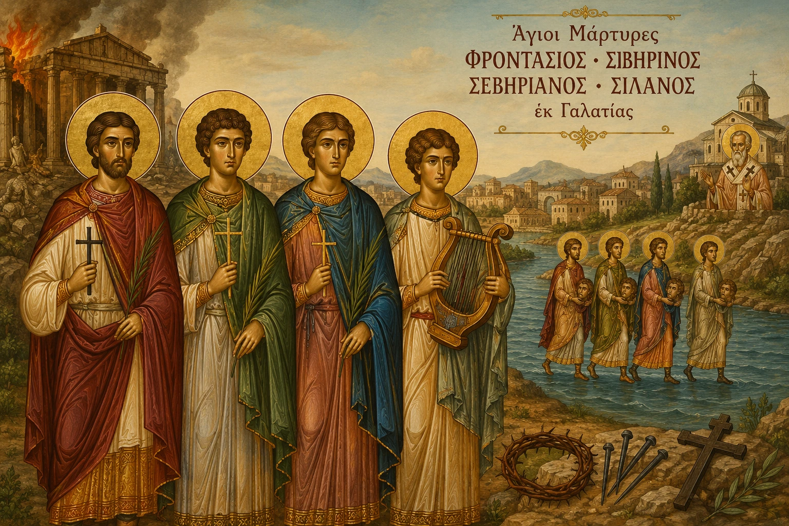 Εικόνα: Άγιοι Μάρτυρες Φροντάσιος Σεβηρίνος Σεβηριανός και Σιλανός εκ Γαλατίας