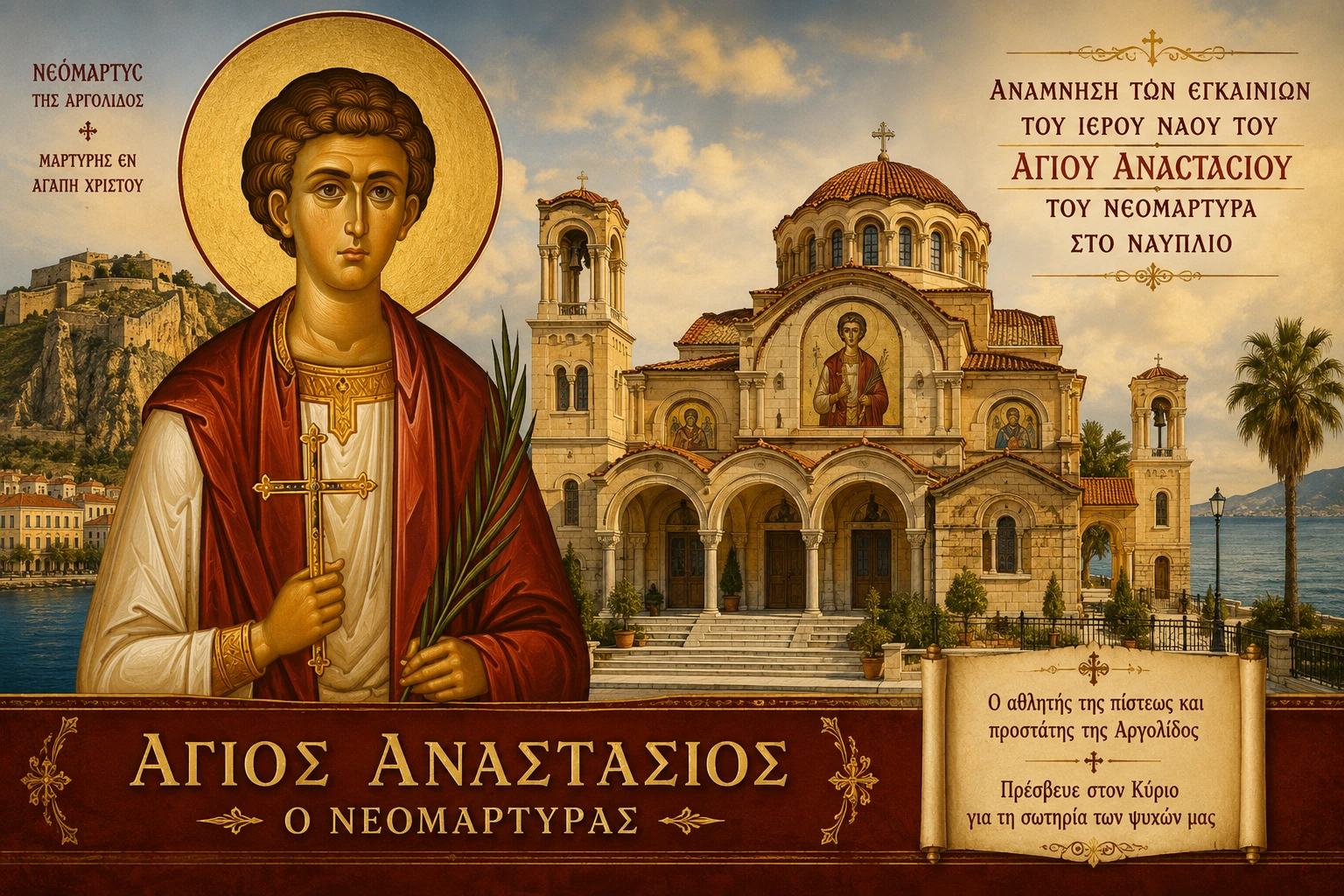 Εικόνα: Ανάμνηση των Εγκαινίων του Ιερού Ναού του Αγίου Αναστασίου του Νεομάρτυρα στο Ναύπλιο