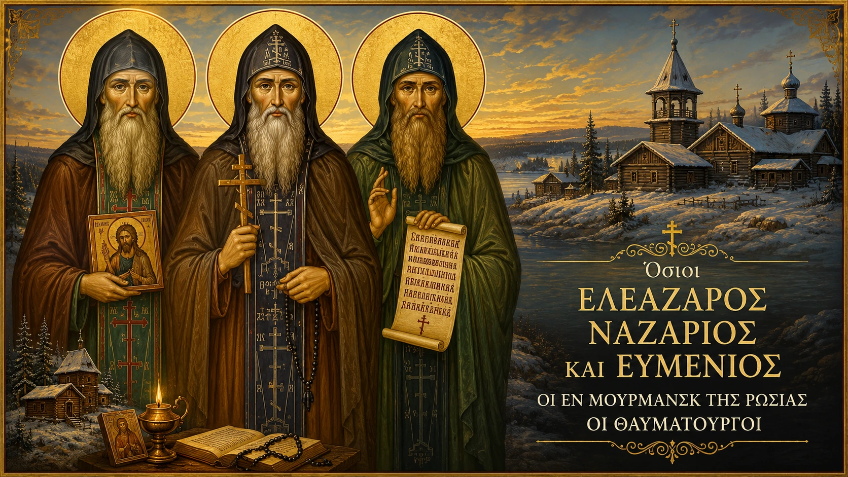 Εικόνα: Όσιοι Ελεάζαρος Ναζάριος και Ευμένιος οι εν Μουρμάνσκ της Ρωσίας οι Θαυματουργοί